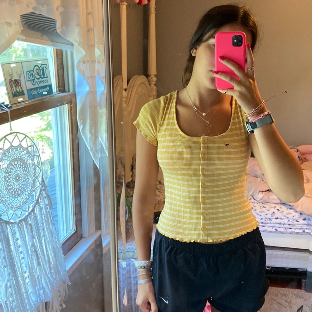 forever 21 yellow striped button down top